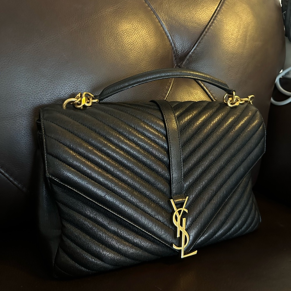 Yves Saint Laurent Black and Gold Chevron Shoulder Hand Bag🖤